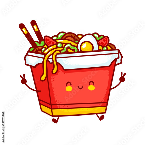 Cute funny happy wok noodle box character