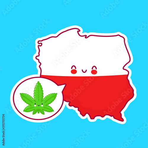 Cute happy funny Poland map and flag 