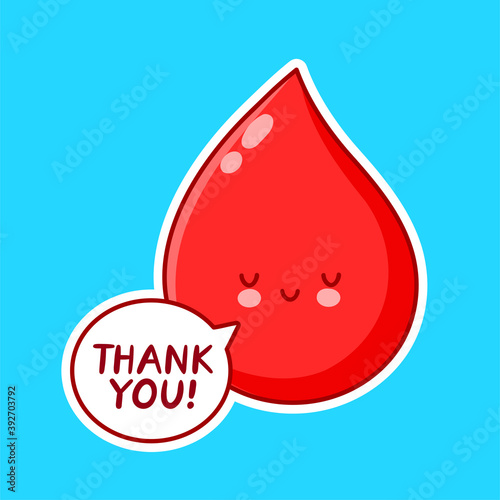 Cute happy blood drop character with Thank you