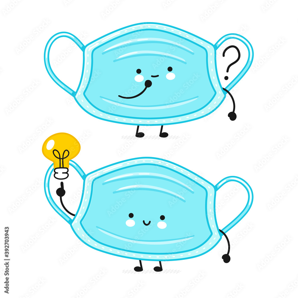 Fototapeta Cute happy medical face mask character