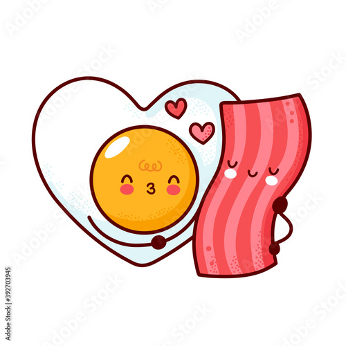 Cute happy fried egg and bacon