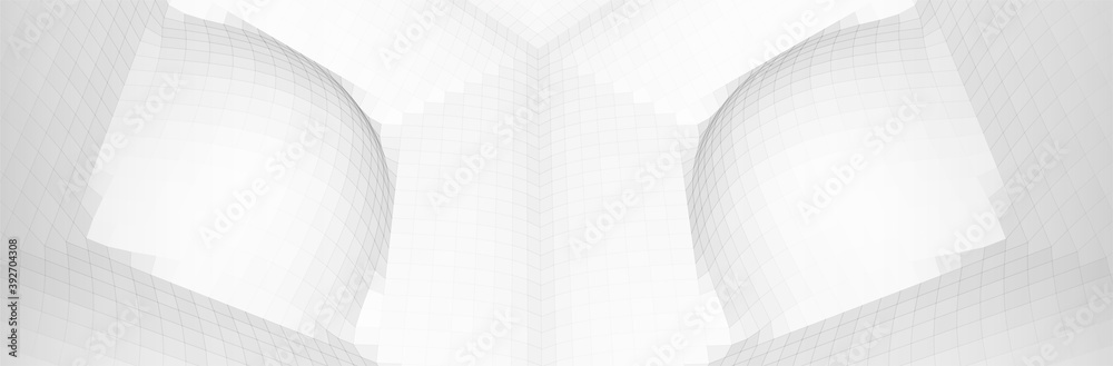 Geometric white background. Abstract 3d render. Virtual round surface. Thin line mesh. Gray tiles. Wide neutral vector backdrop Geometric white background. Abstract 3d render. Virtual round surface. Thin line mesh. Gray tiles. Wide neutral vector backdrop