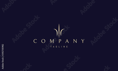 Vector golden logo with an abstract image of a crown in the form of three oblong leaves.