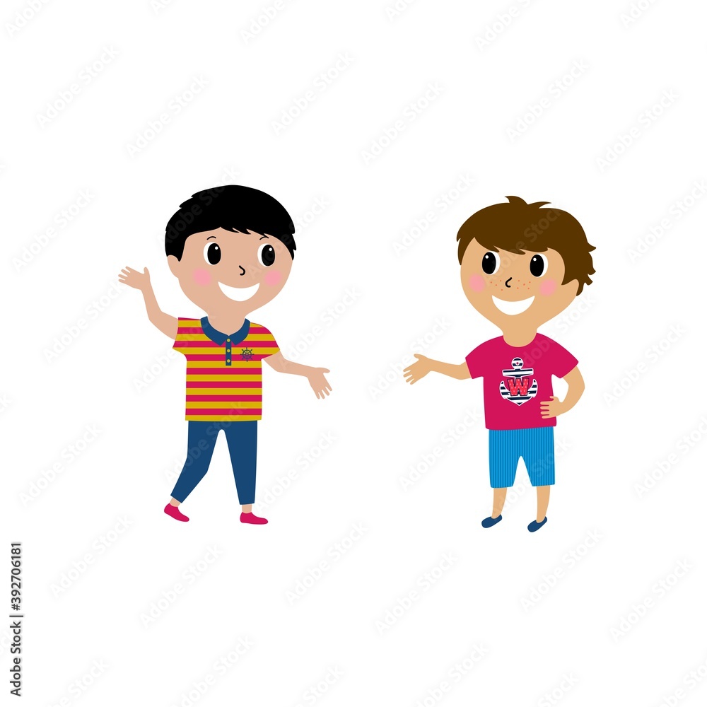 Illustration of two little boys talking,reunion  cartoon  design isolated on white background Stock Vector | Adobe Stock