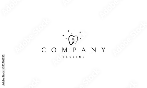 Vector logo on which an abstract image of a tooth in a linear style.