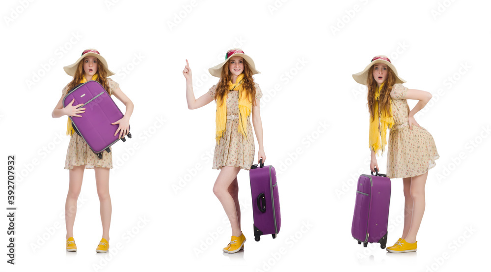 Woman ready for summer holiday isolated on white