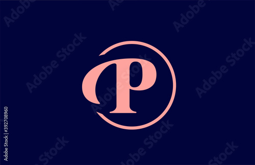 P alphabet letter logo icon in pink and blue colors. Elegant circle design for business and company