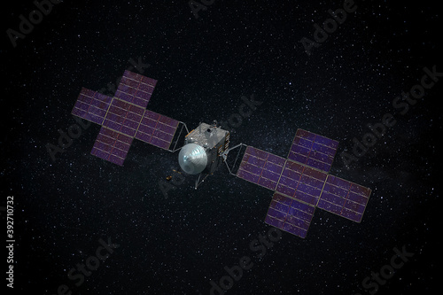 Fototapeta Naklejka Na Ścianę i Meble -  Psyche spacecraft exploring the large metallic asteroid for space mining. This image elements furnished by NASA.