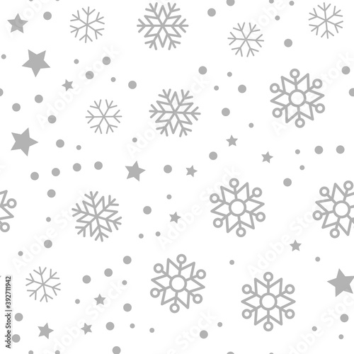 Fototapeta Naklejka Na Ścianę i Meble -  Snow vector pattern. Snowflake and stars seamless texture. Winter background. Vector elements.