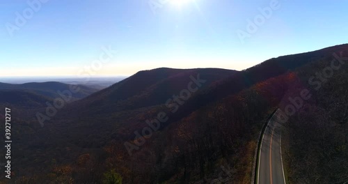 Blue Ridge Parkway in Shenandoah National Park, aerial drone footage