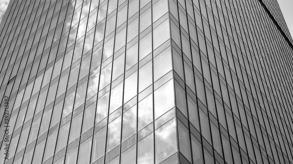 custom made wallpaper toronto digitalAbstract modern architecture with high contrast black and white tone. Architecture of geometry at glass window - monochrome. Black and white.