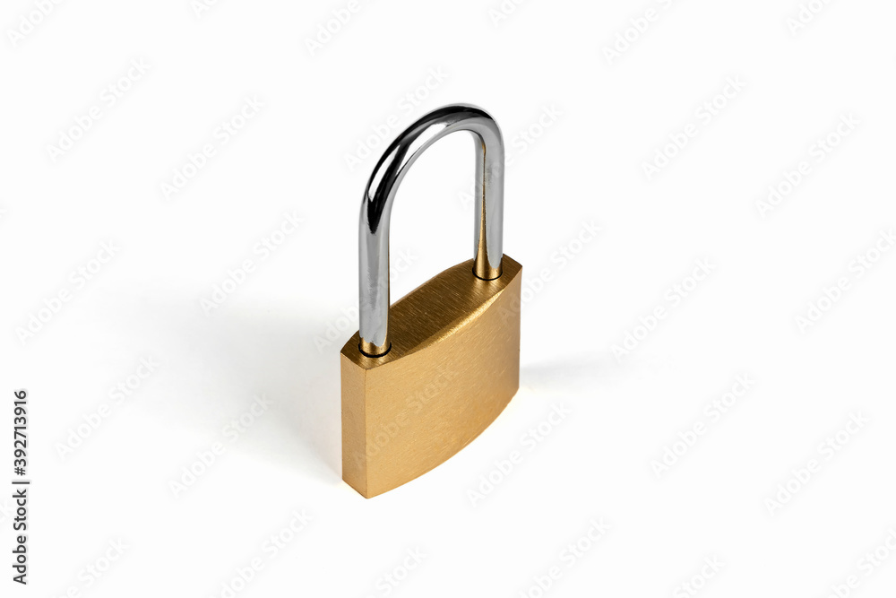 Padlock golden lock in isometric view isolated on white background. Padlock golden lock in isometric view isolated on white background.
