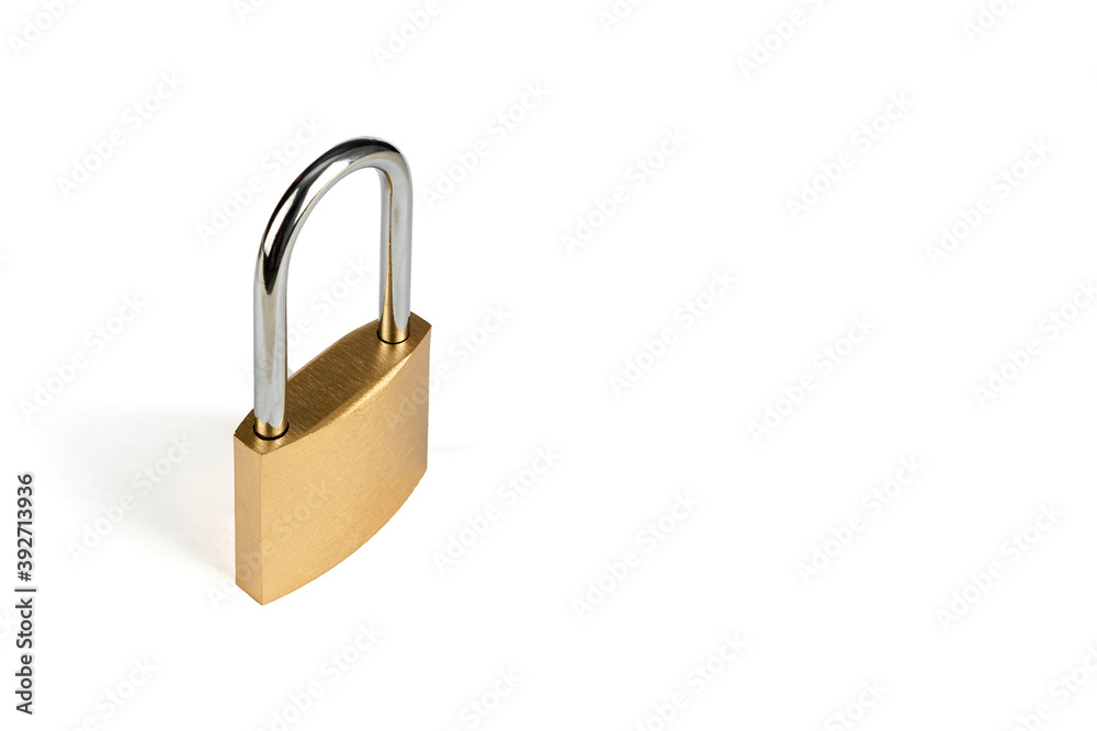 Padlock golden lock in isometric view isolated on white background. Padlock golden lock in isometric view isolated on white background.