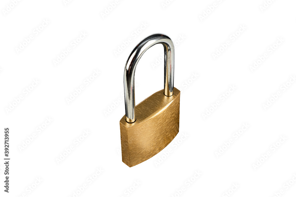 Padlock golden lock in isometric view isolated on white background.