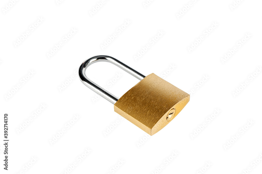 Padlock golden lock in isometric view isolated on white background. Padlock golden lock in isometric view isolated on white background.