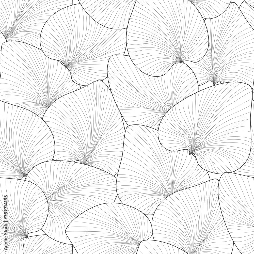 seamless white abstract background with grey leaves drawn by thin lines