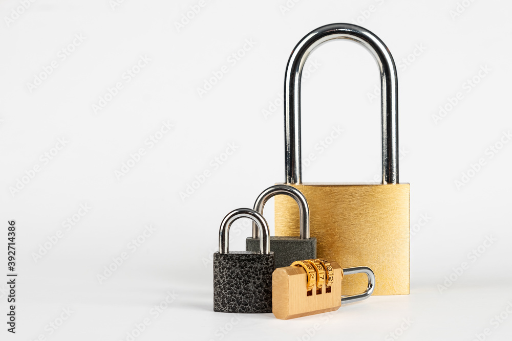 Lots of padlocks isolated on a white background. Multilevel authentication. Lots of padlocks isolated on a white background. Multilevel authentication.