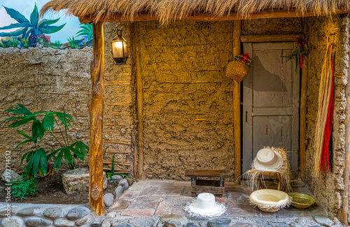 Ecuador, in Cuenca model of an traditional Ecuadorian house in the rural area. 