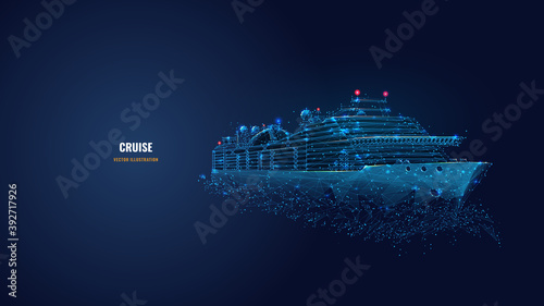 Photo Digital low poly 3d cruise ship in dark blue