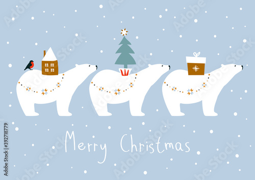 Merry Christmas! Card with polar bears stock illustration. Arctic, Abstract, Animal, Art, Backgrounds