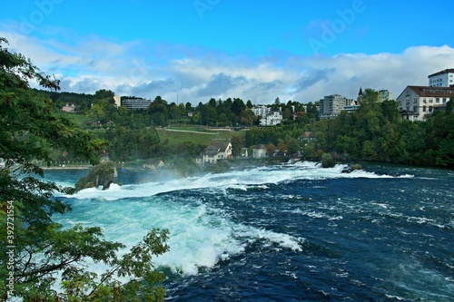 Switzerland-a view of the Rhine Falls and the town Neuhausen