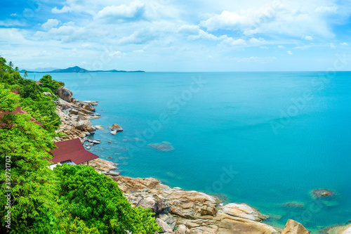 Beautiful tropical landscape of the green coast of Koh Samui island