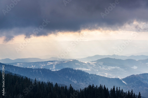 Dark low clouds in the mountains