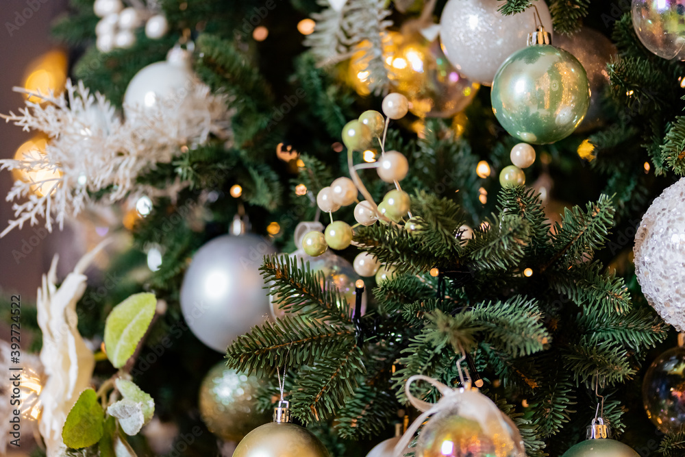 Christmas green pine tree with background bokeh light, toning color Christmas green pine tree with background bokeh light, toning color