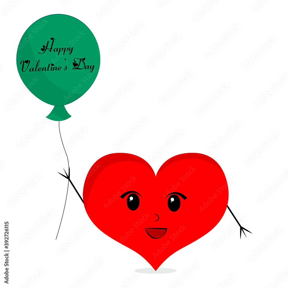 Heart holds a ball with signature Happy Valentine's Day. Happy heart. Greeting card. Vector illustration Heart holds a ball with signature Happy Valentine's Day. Happy heart. Greeting card. Vector illustration