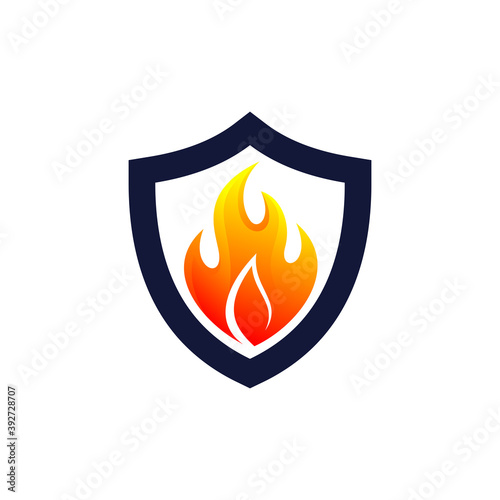 shield logo with fire symbol, fire protection logo