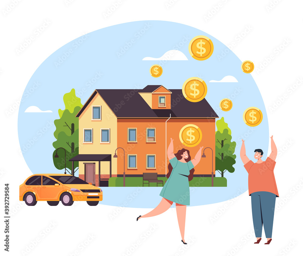 House car mortgage loan credit happy people couple concept. Vector flat  cartoon graphic design illustration Stock Vector | Adobe Stock
