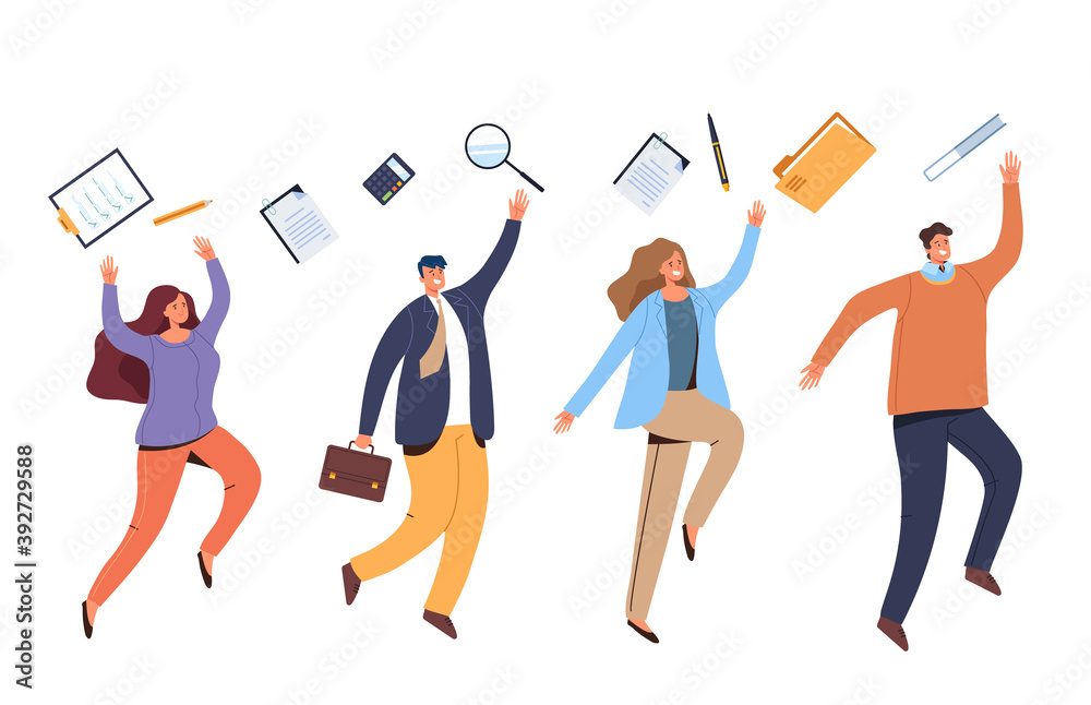 Happy office workers business people isolated concept. Vector flat cartoon graphic design illustration Happy office workers business people isolated concept. Vector flat cartoon graphic design illustration