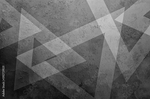 black and white abstract background with geometric triangle design, layers of triangles and shapes of white on black texture grunge painted illustration
