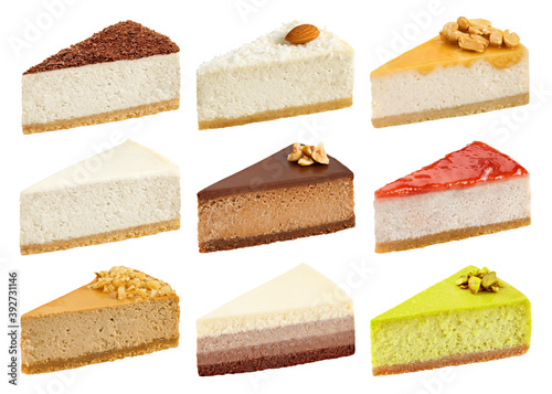 Piece of cheesecake isolated on white background, clipping path, full depth of field