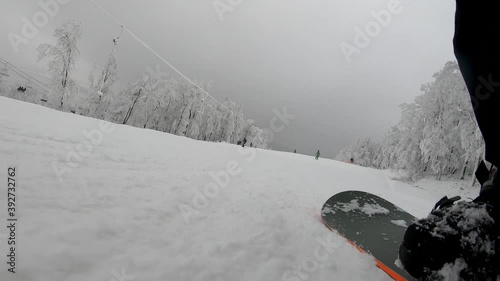 snowboarder slopes down hill.Shadow of snowboarder.