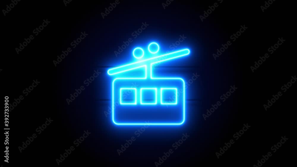 Tram neon sign appear in center and disappear after some time. Animated blue neon icon on black background. Looped animation. Tram neon sign appear in center and disappear after some time. Animated blue neon icon on black background. Looped animation.