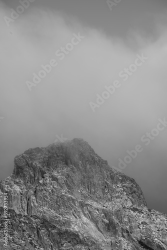 Mountain rocks with fog