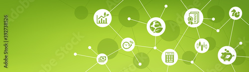 sustainable investing vector illustration. Concept with icons related to ethical investment, socially responsible or green investing, esg, environmental consciousness in finance.