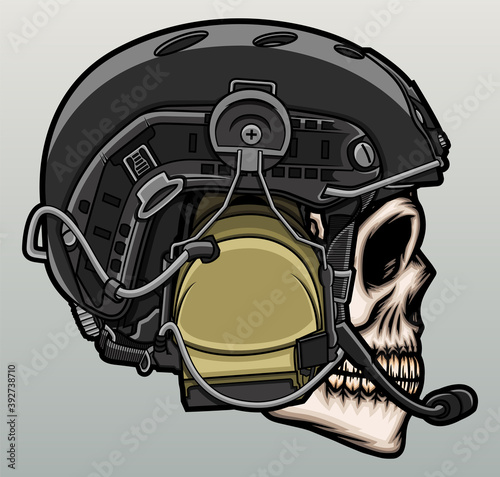 Skull head with army helmet