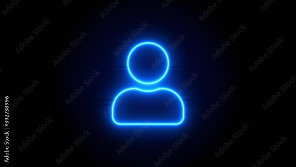 User neon sign appear in center and disappear after some time. Animated blue neon icon on black background. Looped animation. User neon sign appear in center and disappear after some time. Animated blue neon icon on black background. Looped animation.