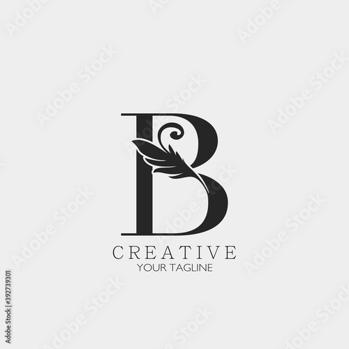B Letter Minimalist Initial Nature Tropical Leaf logo Icon, monogram vector design concept nature vintage luxury.