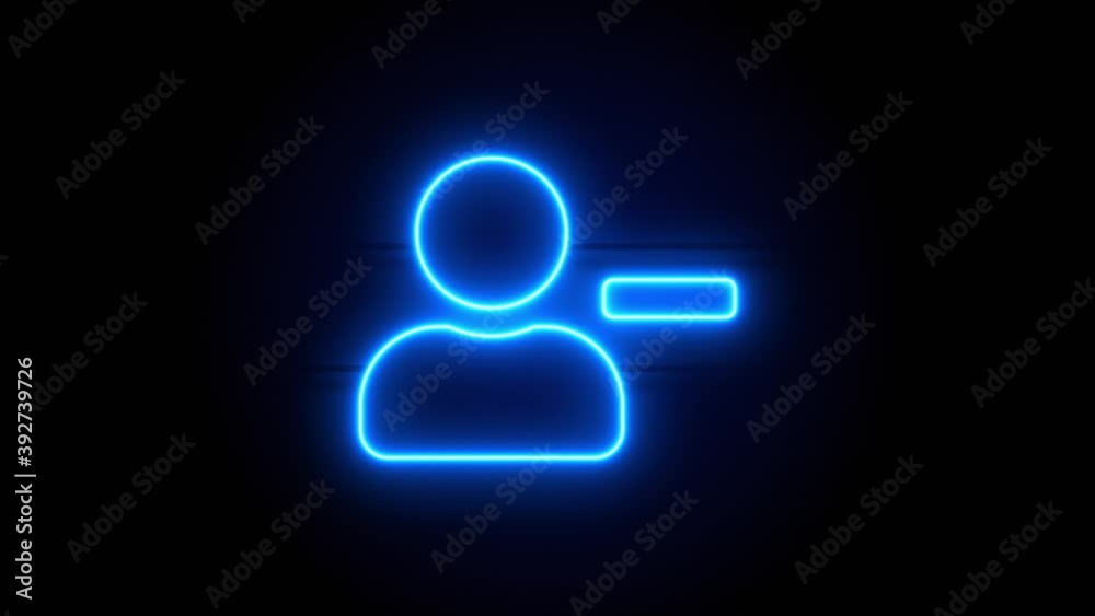 Remove User neon sign appear in center and disappear after some time. Animated blue neon icon on black background. Looped animation. Remove User neon sign appear in center and disappear after some time. Animated blue neon icon on black background. Looped animation.