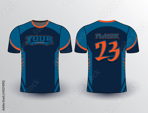 Navy blue, an orange teal combination of colors with spiky side inserts elegant softball baseball team jersey