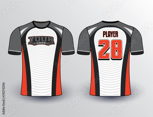 Black graphite orange filled baseball softball esports all sports team jersey mockup with a circular pattern on the front back