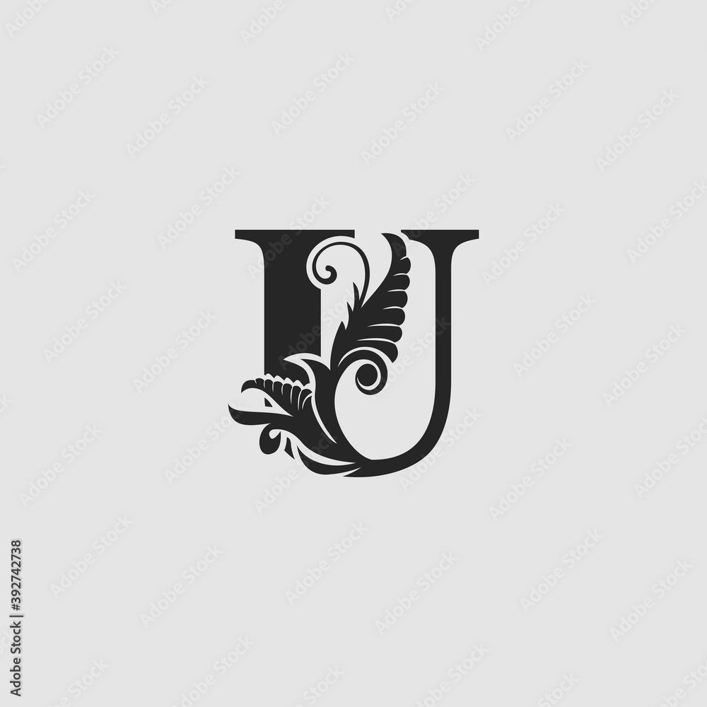 U Letter Luxury Logo Icon, Monogram vector design concept abstract nature floral letter with leaves U Letter Luxury Logo Icon, Monogram vector design concept abstract nature floral letter with leaves