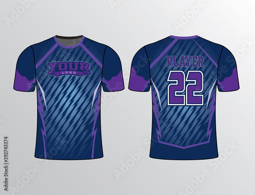Striking side insert with a body filled with thunder pattern unique color combination of navy blue and purple perfect for sports team jersey template