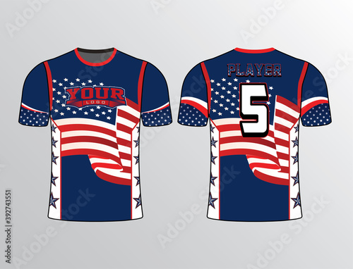 Photography Navy blue red color combination American Flag theme jersey template for sports t