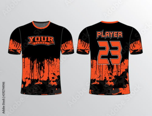 Black orange with dripping effect wrap with grunge background perfect for all team gear design mockup