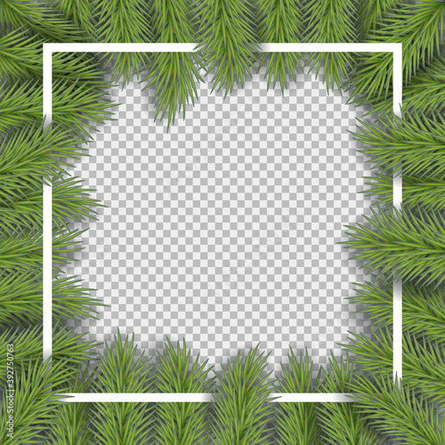 Vector christmas frame with pine branches with space for design.