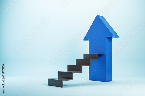 Black stairs with blue arrow.